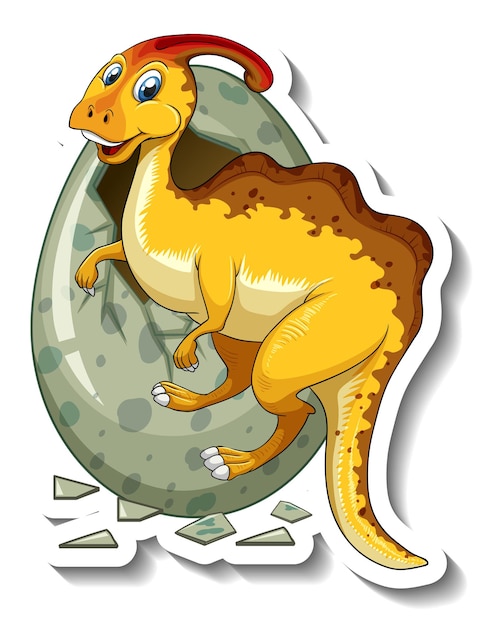 Dinosaure Parasaurolophus éclos d'un autocollant de personnage de dessin animé d'oeuf