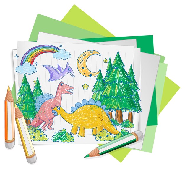 Vecteur gratuit dinosaures doodle dessinés à la main pour enfants