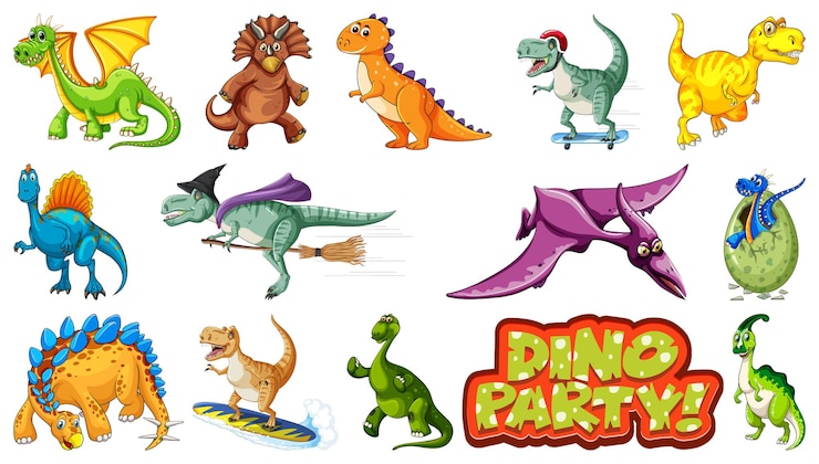 Vecteur gratuit dinosaures et dragon sur fond blanc