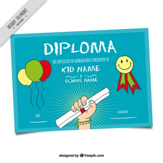 Vecteur gratuit diplôme pour les enfants avec fond bleu