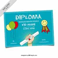 Vecteur gratuit diplôme pour les enfants avec fond bleu