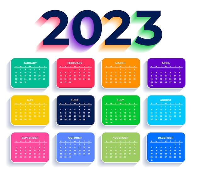 Vecteur gratuit disposition du calendrier 2023 plat et coloré pour le planificateur d'événements