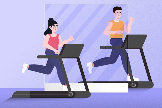 Vecteur gratuit distance sociale dans le gymnase