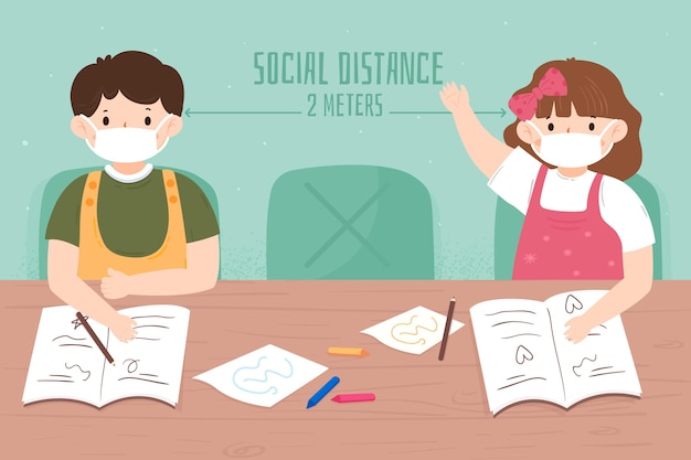 Distance Sociale Illustrée à L'école