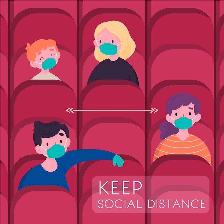 Vecteur gratuit distanciation sociale au cinéma