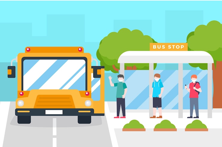 Vecteur gratuit distanciation sociale dans la conception des transports publics
