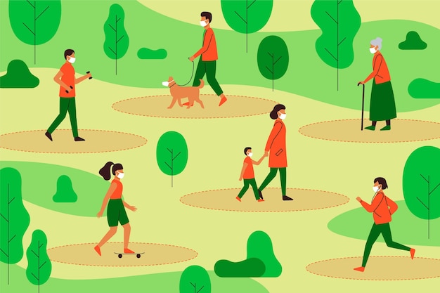 Vecteur gratuit distanciation sociale dans une illustration de parc