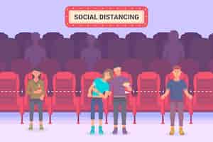Vecteur gratuit distanciation sociale dans les salles de cinéma