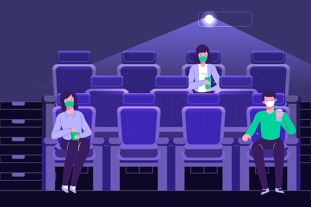 Vecteur gratuit distanciation sociale dans les salles de cinéma