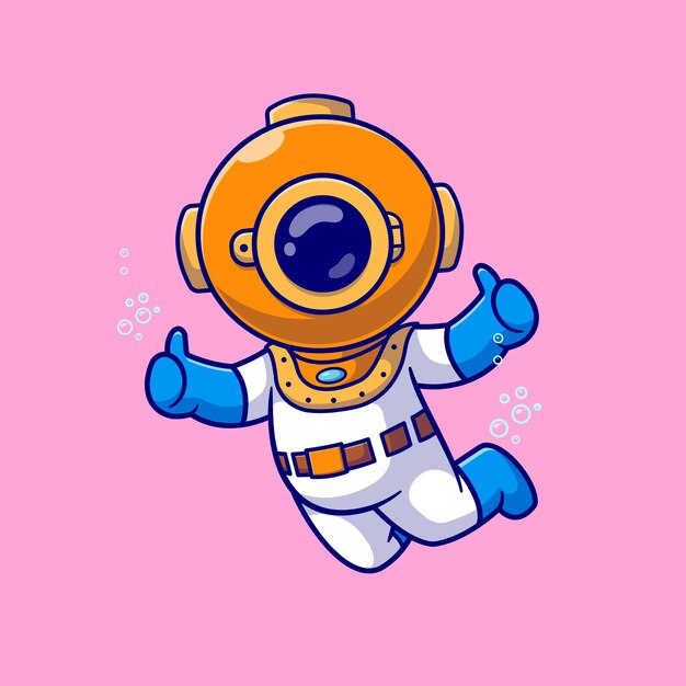 Diver mignon avec le pouce en l'air Icon vectoriel de dessin animé Illustration Science Icon de nature Vecteur plat isolé
