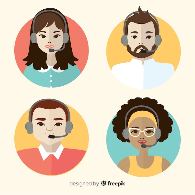 Vecteur gratuit divers avatars de centre d'appels au design plat