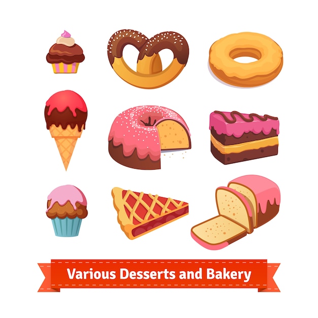 Vecteur gratuit divers desserts et boulangerie