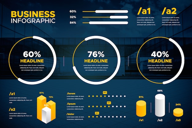 Vecteur gratuit divers graphiques et texte d'infographie d'entreprise