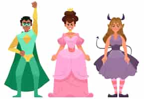 Vecteur gratuit divers personnages de carnaval portant des costumes dessinés à la main