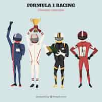 Vecteur gratuit divers personnages de course f1