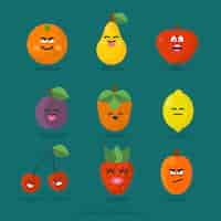 Vecteur gratuit divers personnages de fruits avec des expressions faciales