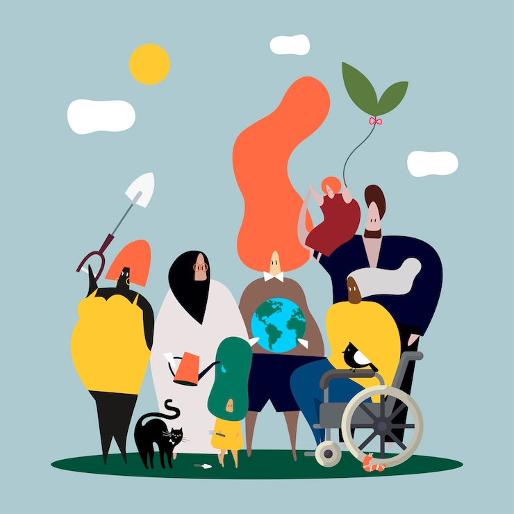 Vecteur gratuit divers peuples et illustration de la nature mondiale