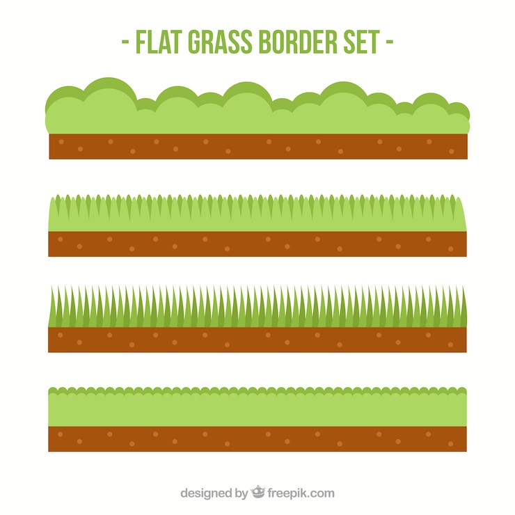 Vecteur gratuit diverses frontières d&#39;herbe dans la conception plate