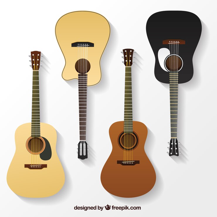 Vecteur gratuit diverses guitares acoustiques réalistes