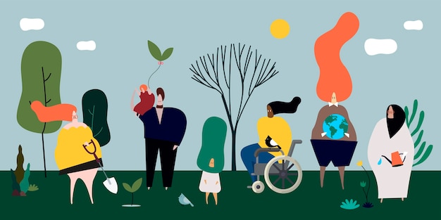 Diverses Personnes Dans L'illustration De La Nature