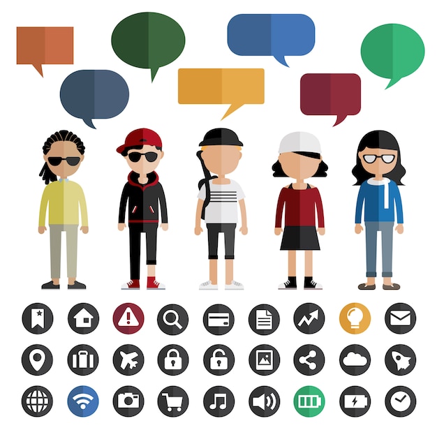 Vecteur gratuit diversity community people flat design icons concept