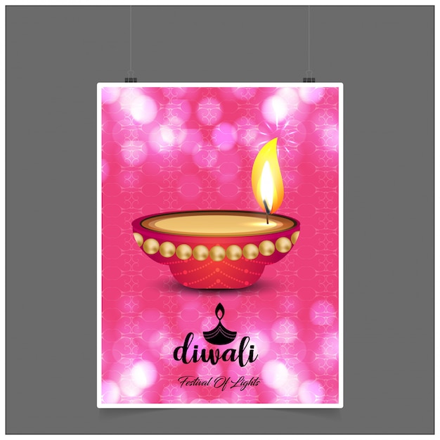 Diwali Design Avec Fond Rose Et Vecteur De Typographie