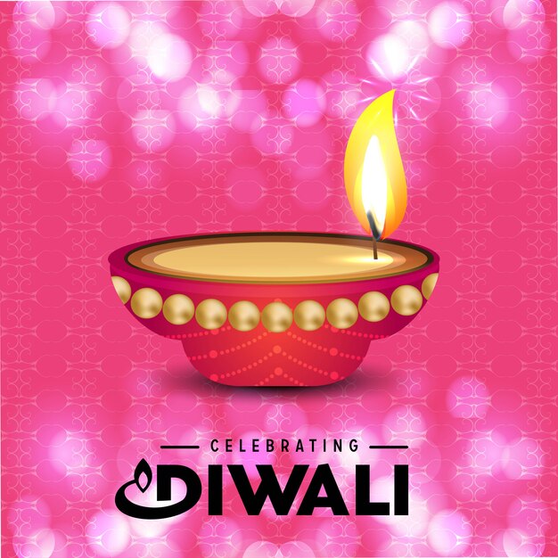 Diwali design avec fond rose et vecteur de typographie