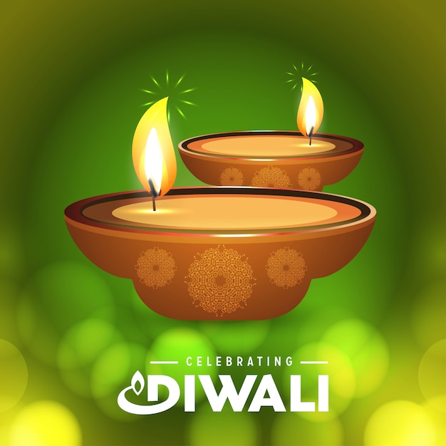 Vecteur gratuit diwali design avec fond vert et vecteur de typographie