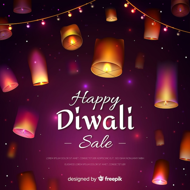 Vecteur gratuit diwali design réaliste vente avec des lanternes