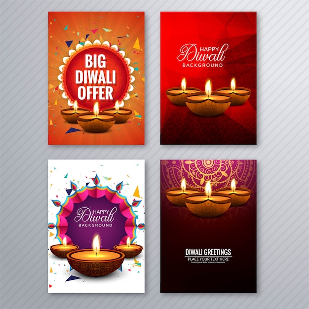 Diwali Heureux Brochure Colorée Modèle Collection Vecteur