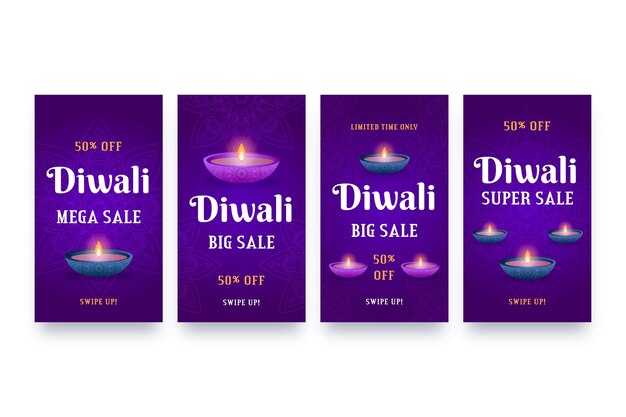 Vecteur gratuit diwali sale collection d'histoires instagram