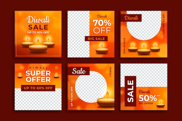 Vecteur gratuit diwali sale instagram post collection