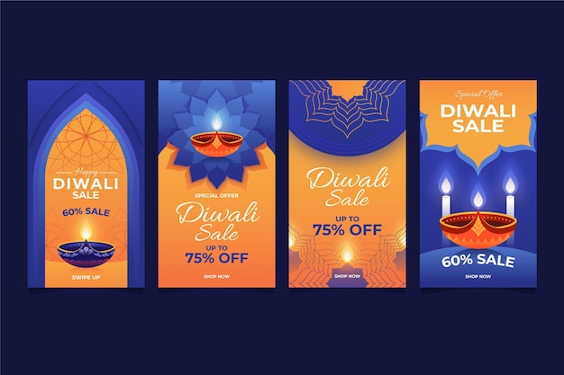 Vecteur gratuit diwali sale instagram stories