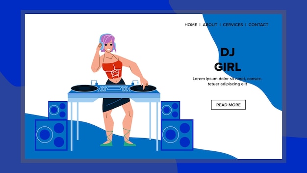 Dj girl mixing music on disco turntable vector