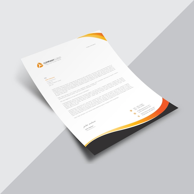 Vecteur gratuit document d'affaires blanc avec détails en noir et orange