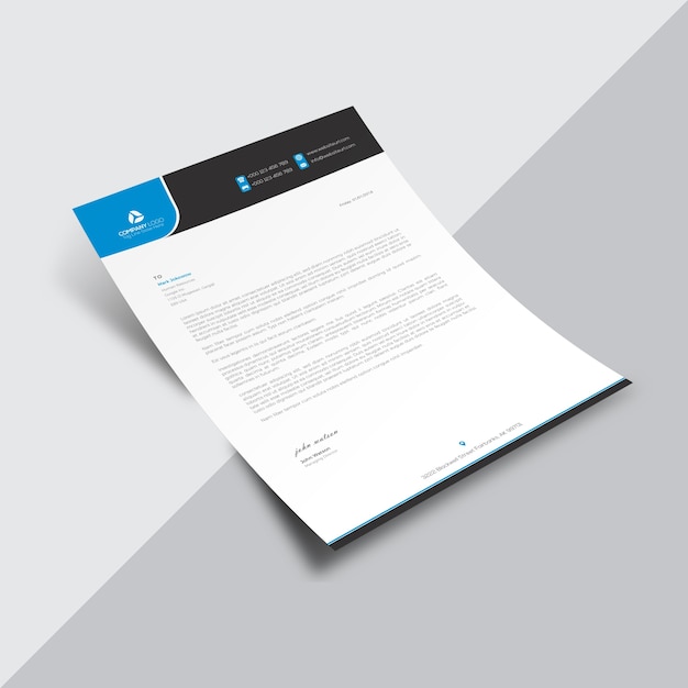 Vecteur gratuit document commercial blanc avec détails bleus et noirs