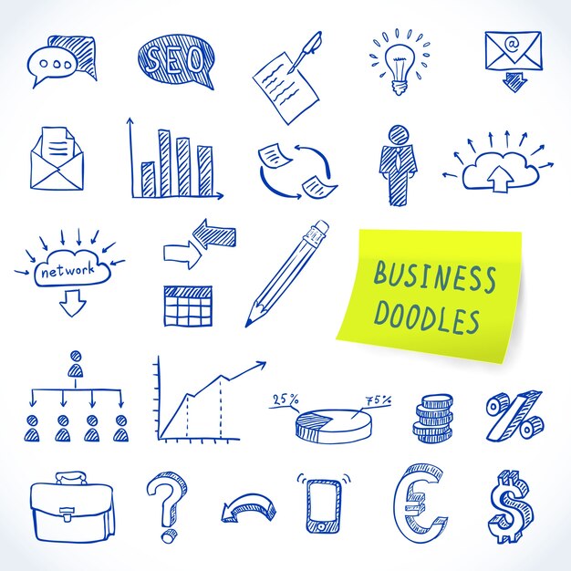 Doodle business set of finance economy marketing icônes décoratives isolé illustration vectorielle