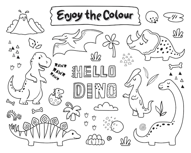 Doodle dinosaures à colorier pour les enfants