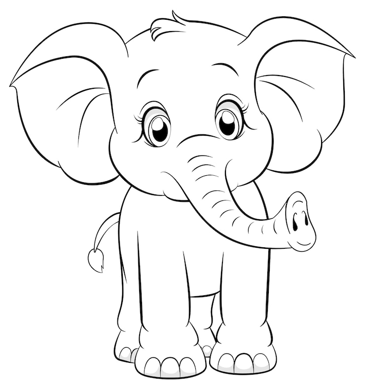 Vecteur gratuit doodle éléphant contour simple dessin animé