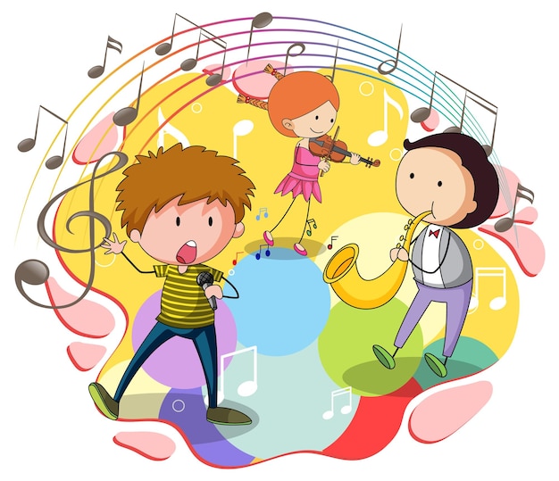 Vecteur gratuit doodle enfants avec instrument de musique et mélodie