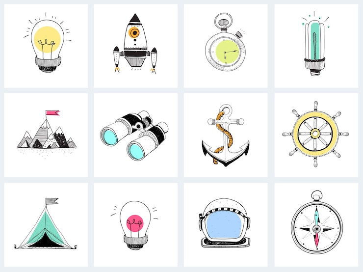 Vecteur gratuit doodle ensemble de stratégie d&#39;entreprise