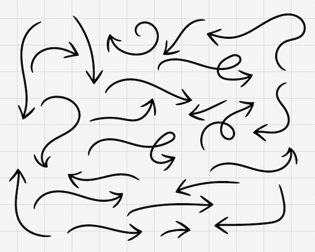 Vecteur gratuit doodle flèches dessinées à la main gros ensemble