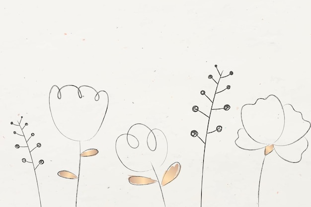 Doodle fleur et plante avec fond beige