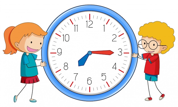 Vecteur gratuit doodle garçon et fille avec horloge