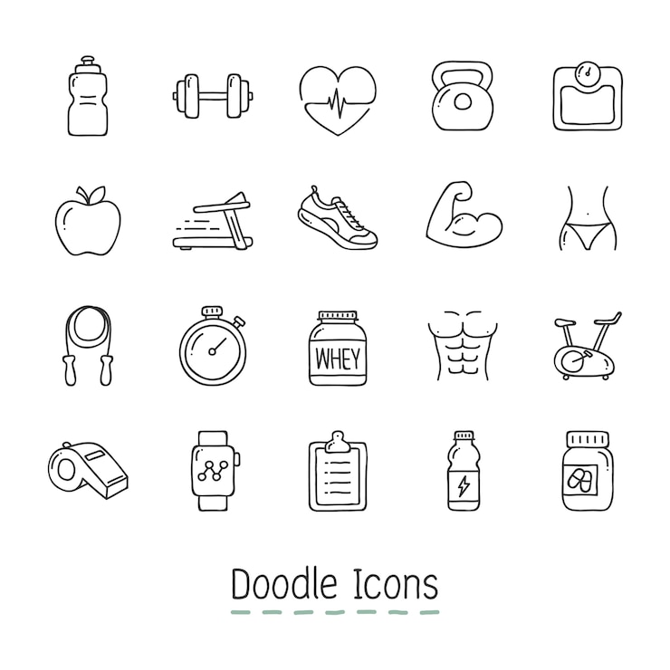 Vecteur gratuit doodle health and fitness icons.