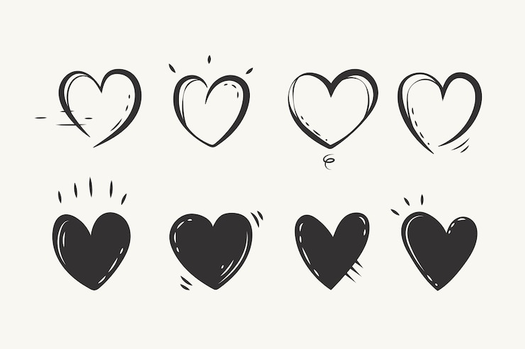 Vecteur gratuit doodle illustrations de dessins de coeurs dessinés à la main