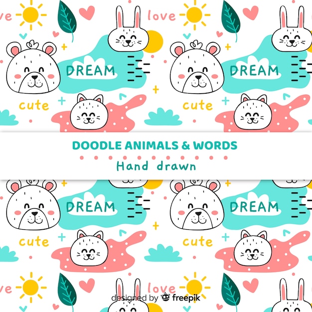 Doodle Motif Animaux Et Mots