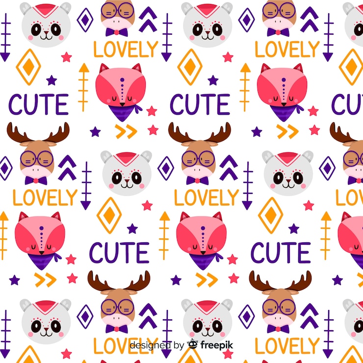 Vecteur gratuit doodle motif animaux et mots