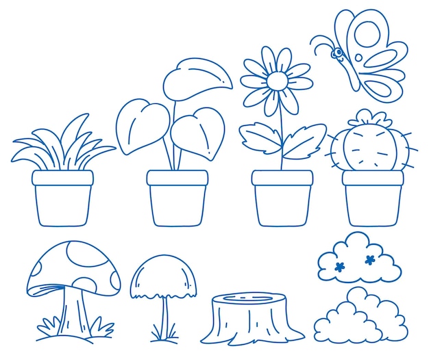 Doodle Simple Enfants Dessinant Des Plantes