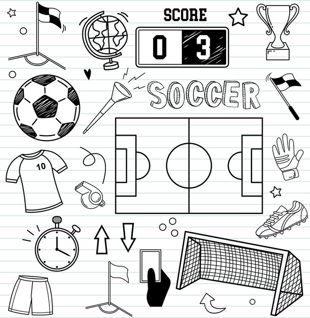 Doodles Football Icone Et Elements Vecteur Premium
